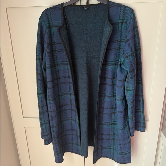 Talbots Sweaters - EUC Talbots Blue & Green Plaid Open Front Cardigan SZ XL